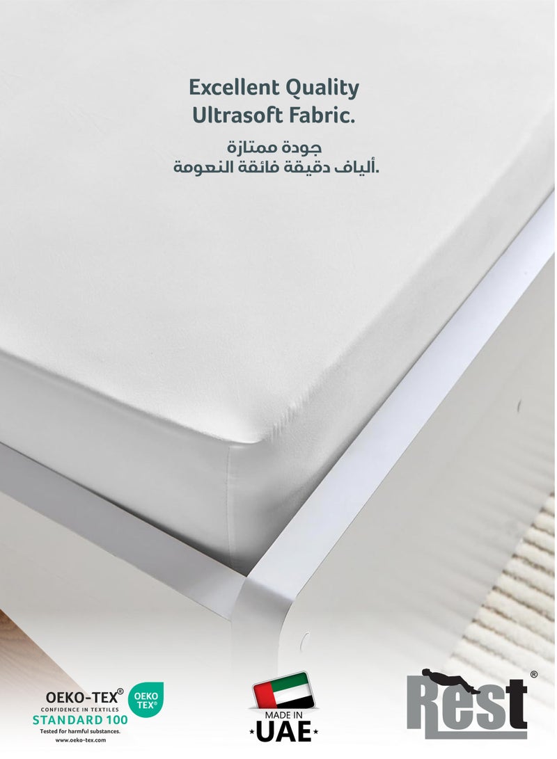 ريست REST Fitted Bedsheet 160x200+30cm Breathable Plush White Fabric with Deep Pockets Machine Washable for Optimal Protection - Image 2